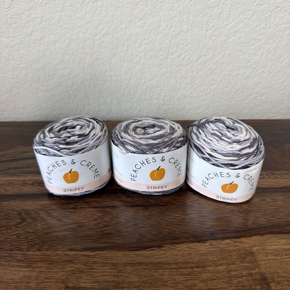 3 Peaches & Creme Stripey Yarn - Flannel - 4 Medium Worsted Cotton
